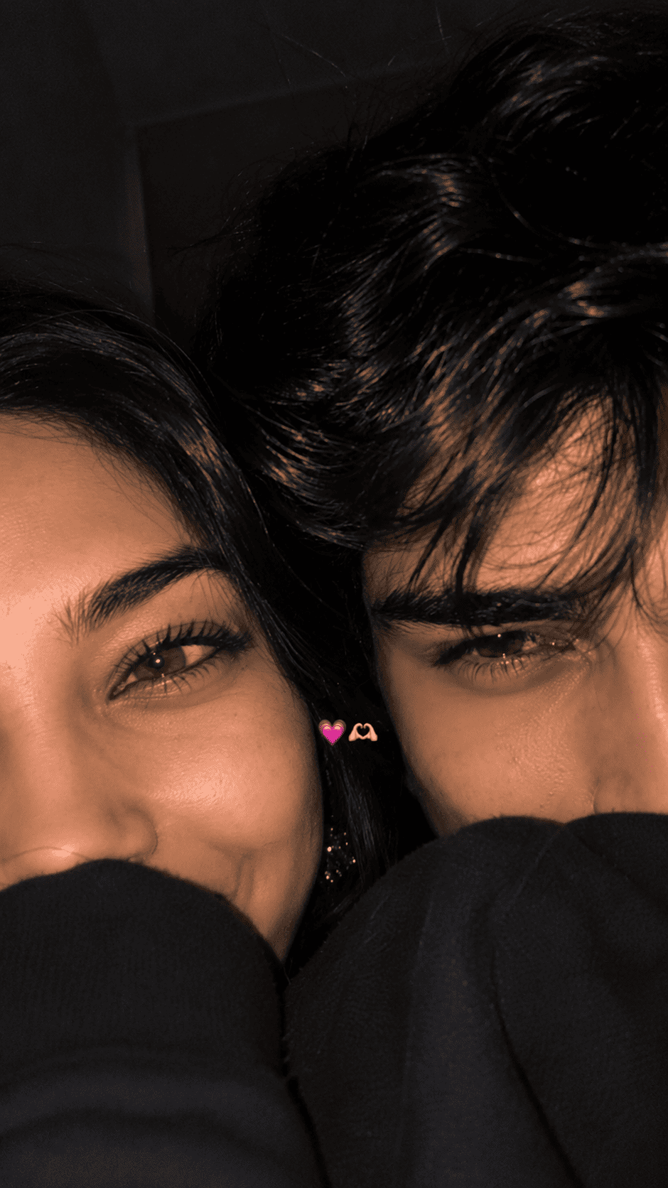 Half Face Couple AI Photo prompt example Tech Upkar Half Face Couple AI Photo prompt example showing two people with only half their faces visible in a cozy candid selfie