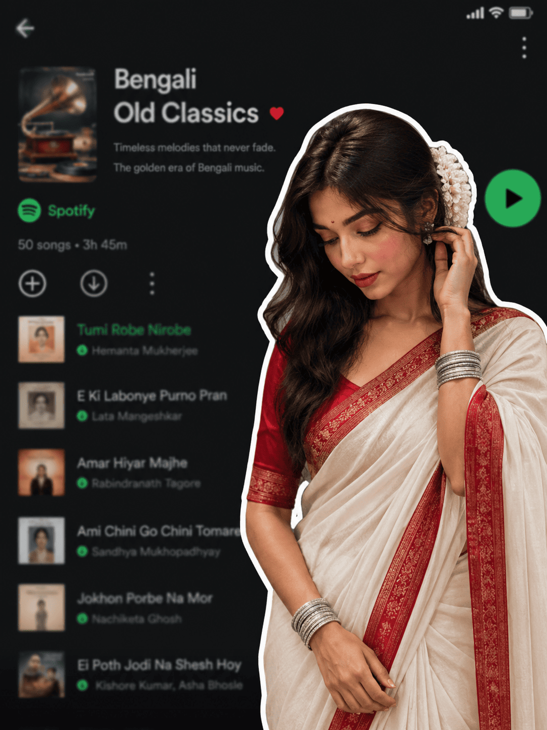 Spotify Playlist AI Photo prompt example Tech Upkar Spotify Playlist AI Photo prompt example showing a woman with a sticker-style cutout outline in front of a blurred music playlist