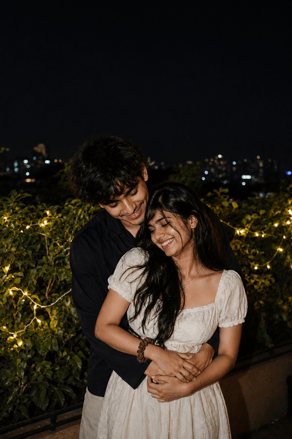Outdoor green trees couple example Viral Love Couple AI photo editing showing a South Asian couple standing outdoors with green trees in the background