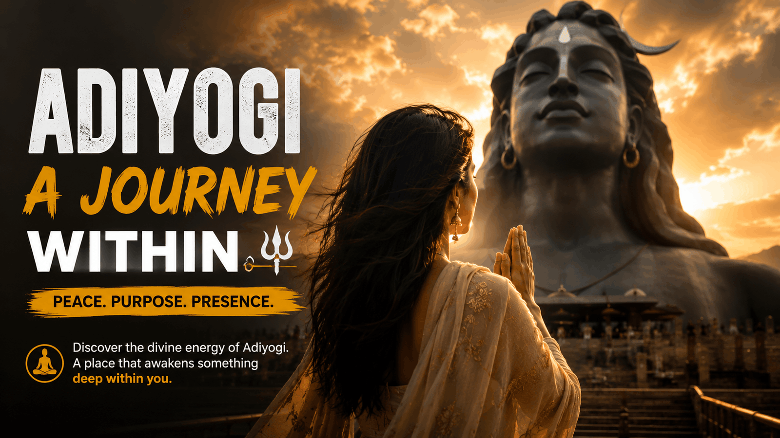 Divine Shiva AI Photo Editing Prompt featured image showing a devotee facing the Adiyogi statue in golden-hour light" title="Divine Shiva AI Photo Editing Prompt
