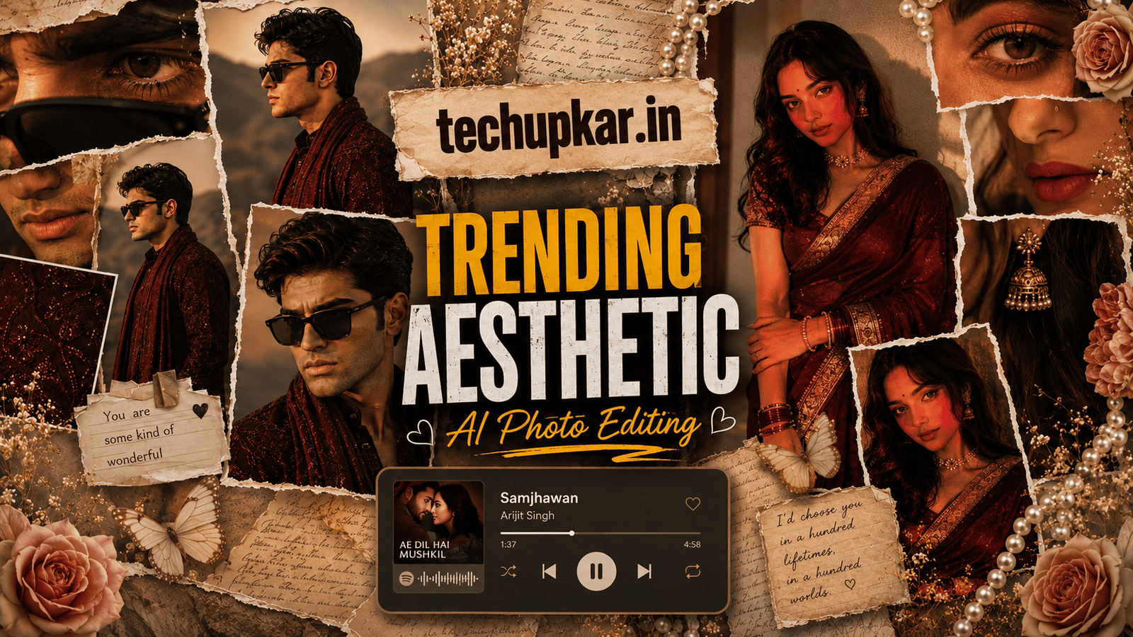 Aesthetic Collage AI Photo Prompt featured image by Tech Upkar with Pinterest collage portrait style