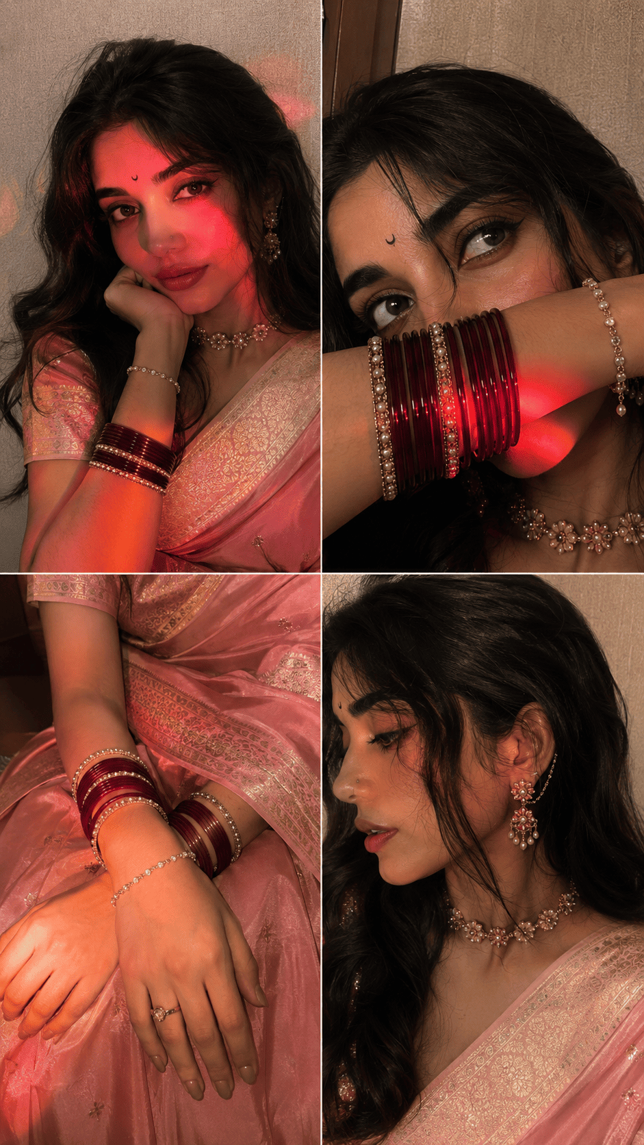 Tech Upkar Aesthetic Saree Collage pink Banarasi saree AI photo editing prompt example generated using Google Gemini
