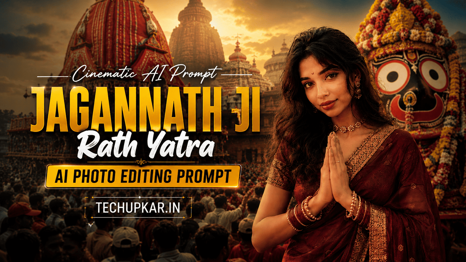 Tech Upkar Jagannath Ji Rath Yatra AI photo editing prompt featured image showing a devotional cinematic portrait