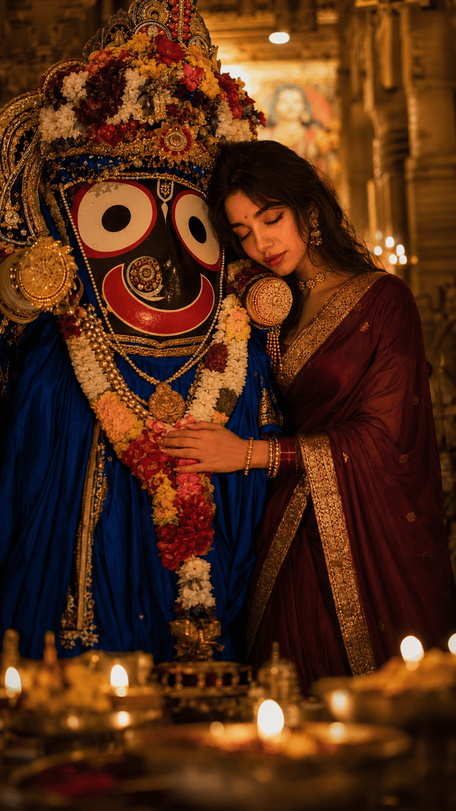 Tech Upkar Jagannath Ji Rath Yatra AI photo editing prompt example of hugging Lord Jagannath generated using Google Gemini