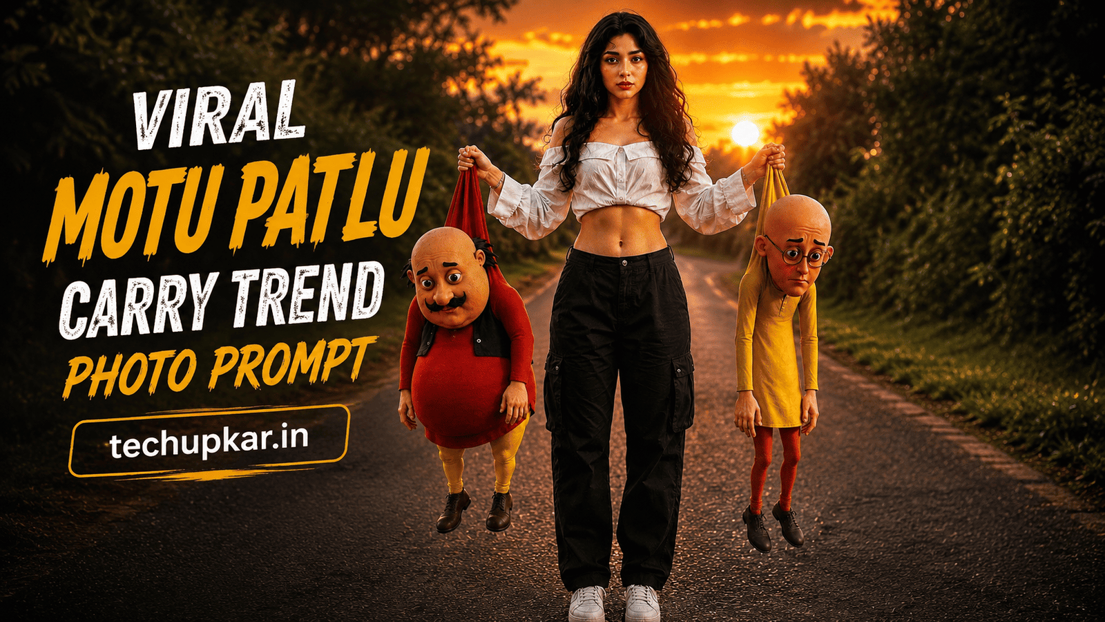 Tech Upkar Motu Patlu Carry Trend AI photo editing prompt featured image showing a person holding cartoon characters